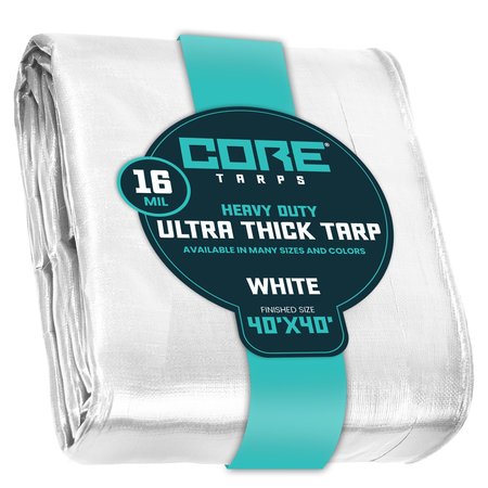 CORE TARPS 40 ft L x 0.5 mm H x 40 ft W Heavy Duty 16 Mil Tarp, White, Polyethylene CT-304-40X40